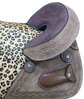 15", 16" Double T Leather Treeless Saddle with cheetah colored padded seat #3
